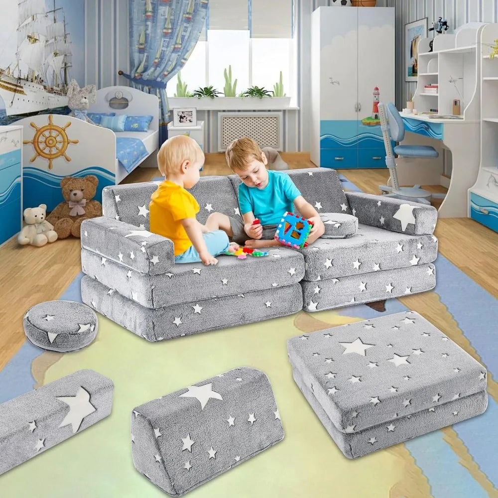 Modular Play Couch, 10PCS Creative Sectional Fort Building Sofa,for Bedroom Convertible Soft Foam Furniture Floor Cushion