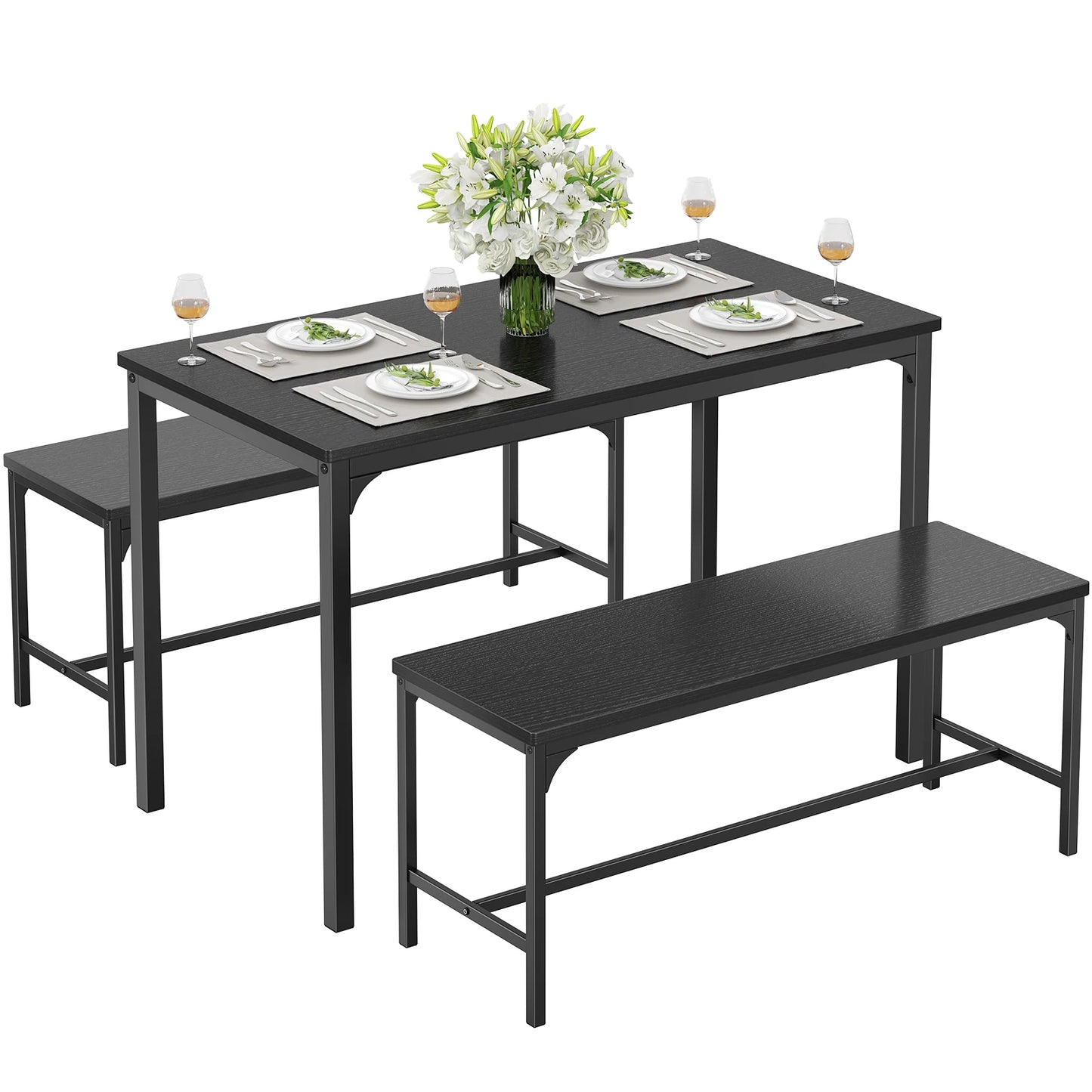 JHK 3 Piece Table And Chair Set Space Saving Wooden Desktop With Metal Frame