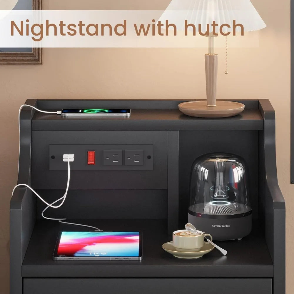 Adorneve Night Stands Set of 2 with Charging Station Hutch
