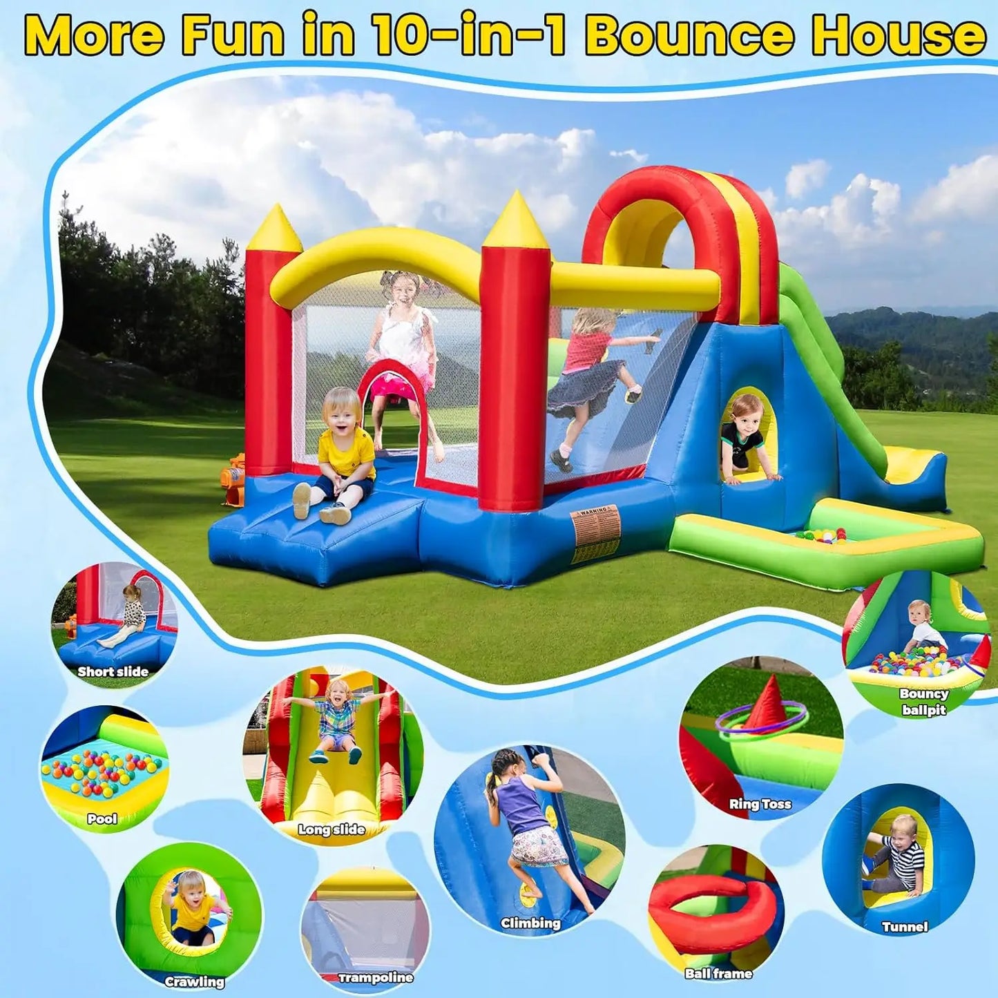 Large Bounce House for Kids with Tall Slide Climbing Wall