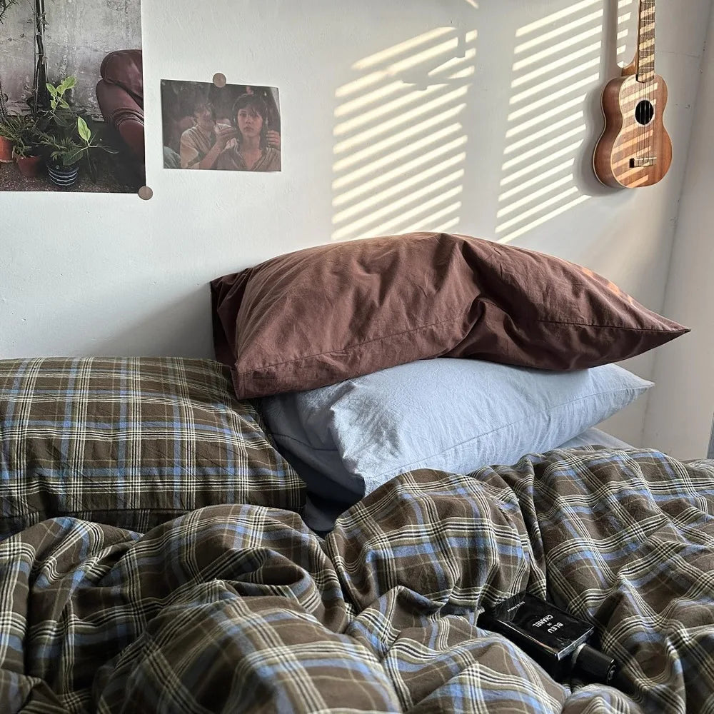 Queen Size Buffalo Plaid Duvet Cover Set 3 Piece Bamboo Fiber Bedding