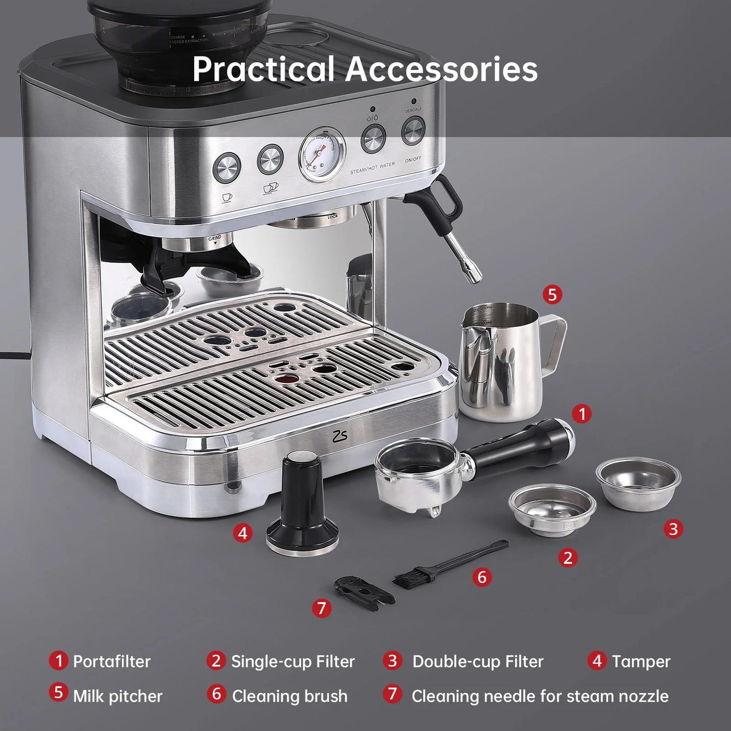 Espresso Machine With Grinder Stainless Steel 15 Bar Coffee Maker With Milk Frother