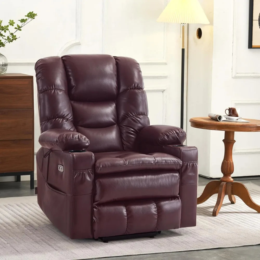 Triple Motor Power Lift Recliner Chair with Massage and Dual Heating, Adjustable Headrest for Big and Tall Elderly People, Faux