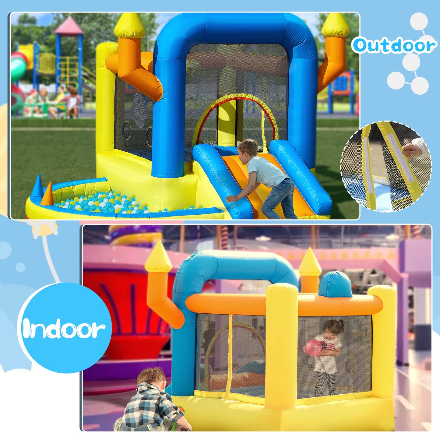 Kids Inflatable Bounce House With Slide And Ball Pit Castle