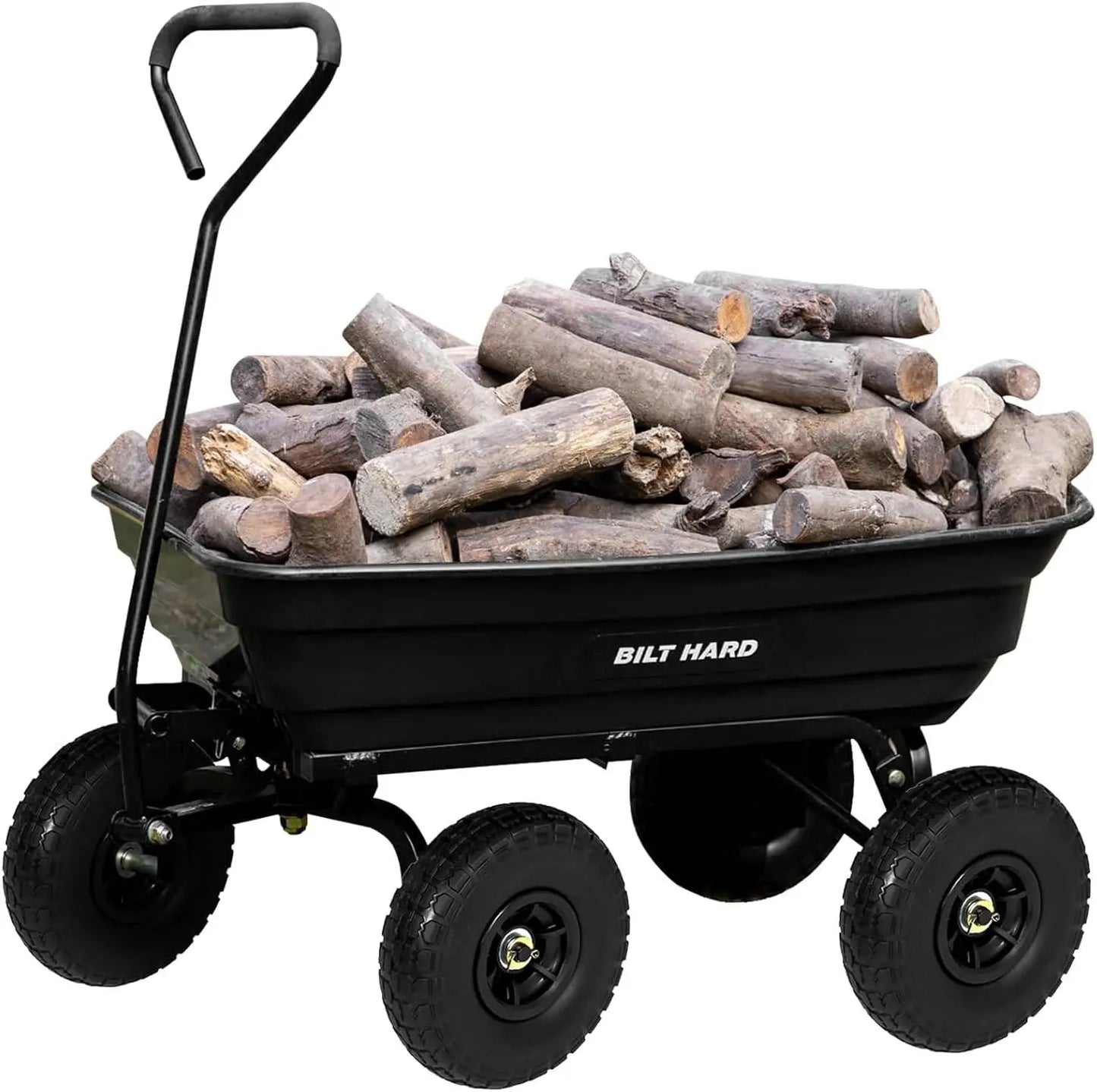 BILT HARD 4 Cu.Ft 10" No-Flat Tires Poly Yard Dump Cart with 180° Rotating Handle 600 lbs Capacity Heavy Duty Garden Carts Wagon