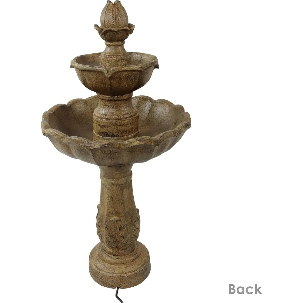 Blooming Flower 38-Inch 2-Tier Outdoor Water Fountain with Electric Submersible Pump for Garden, Patio or Yard