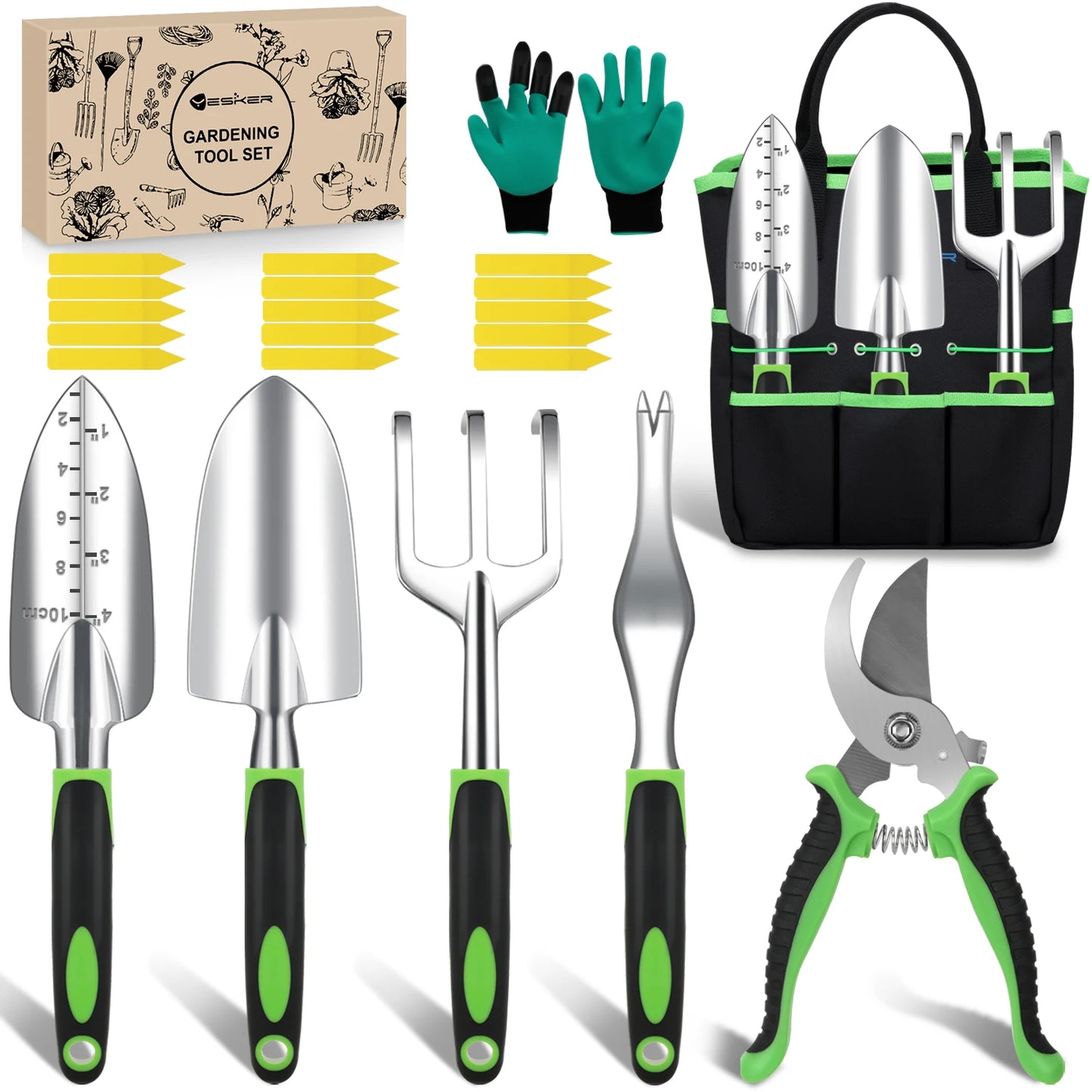 Gardening Tools Heavy Duty Garden Tool Set Gardening Supplies Gifts for Women Men Gardening Hand Tool Kit with Non-Slip Ergonomic Handle, Garden Bag, Durable Gloves and Shears