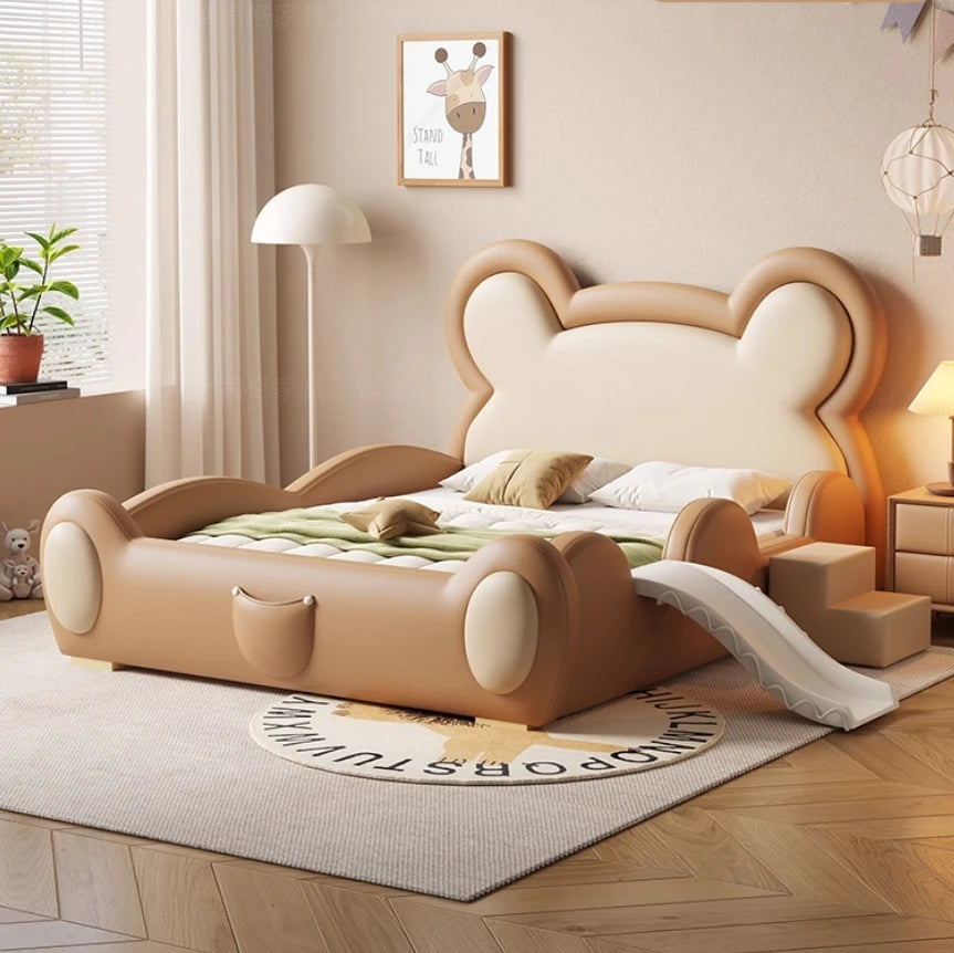 Children's Bed with Safety Guardrail Slide Boy and Girl Cartoon Cute Bear Solid Bed Single Bedroom Small Bed Cama Para Niña