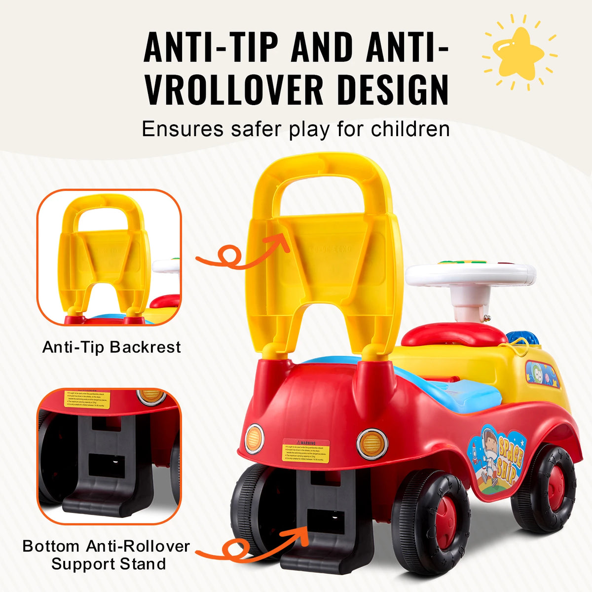 Toddler Ride On Push Car Music Steering Wheel Sit To Stand Kids Storage 0 To 3Y