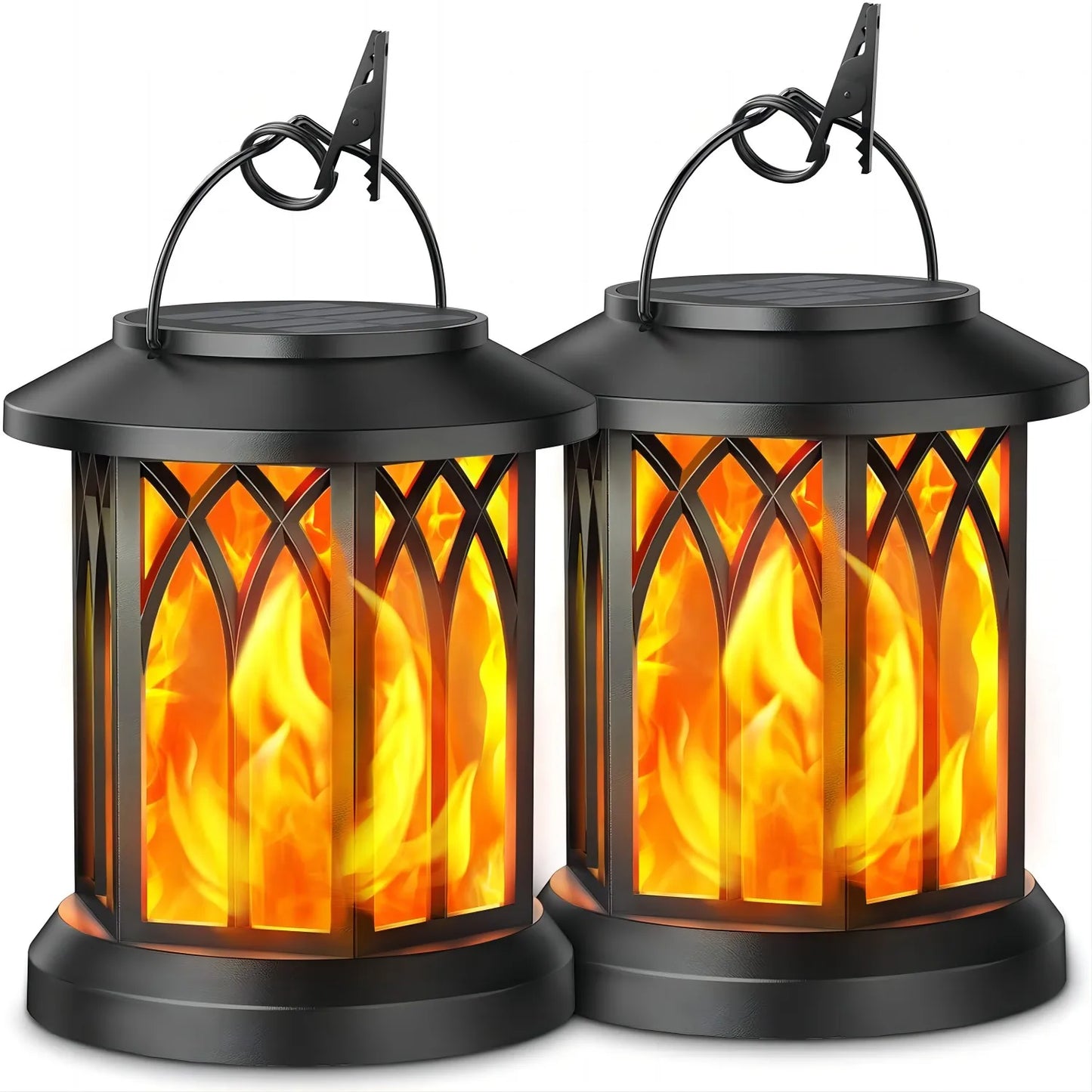 2 Pack Flickering Flame Solar Lanterns Garden Outdoor