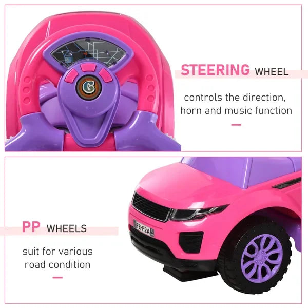 Pink Three In One Push Car For Toddlers Ride On With Horn Music Lights Safe Bar