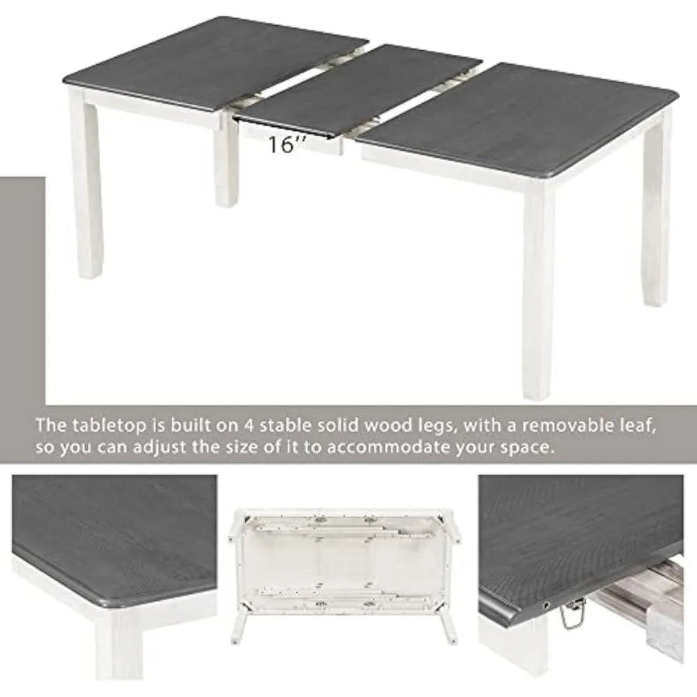 Wood Dining Table Set Extendable Table With Six Chairs