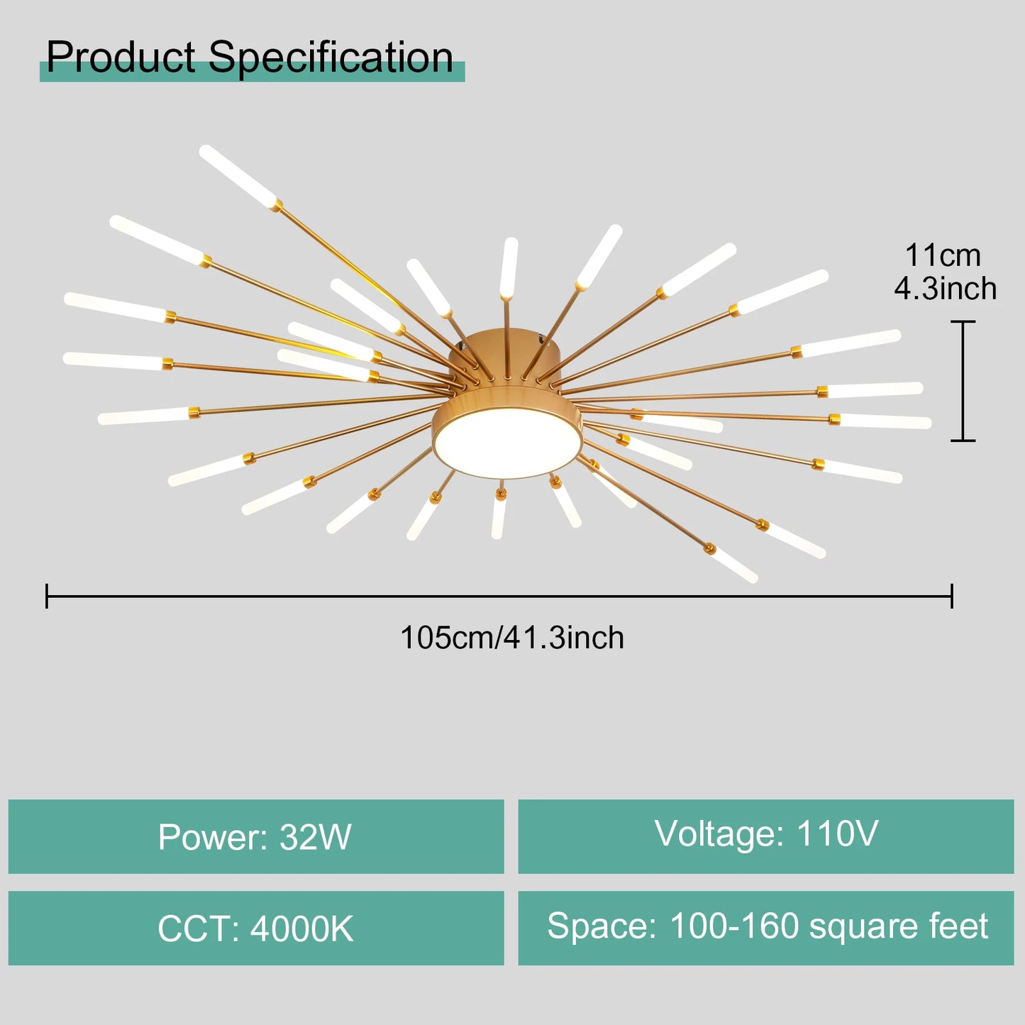 Modern LED Ceiling Light Gold Black Living Room AC 90 260V