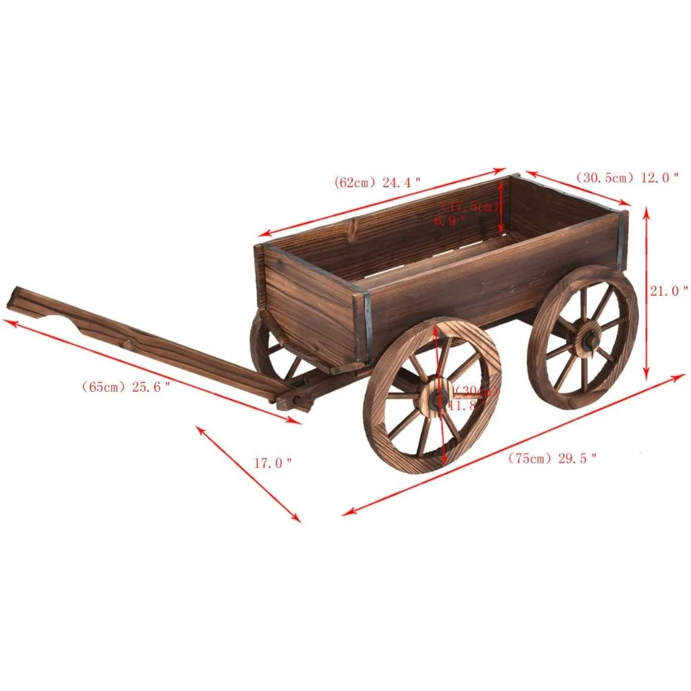 Wood Wagon Flower Planter Pot Stand W/Wheels Home Garden Outdoor Decor