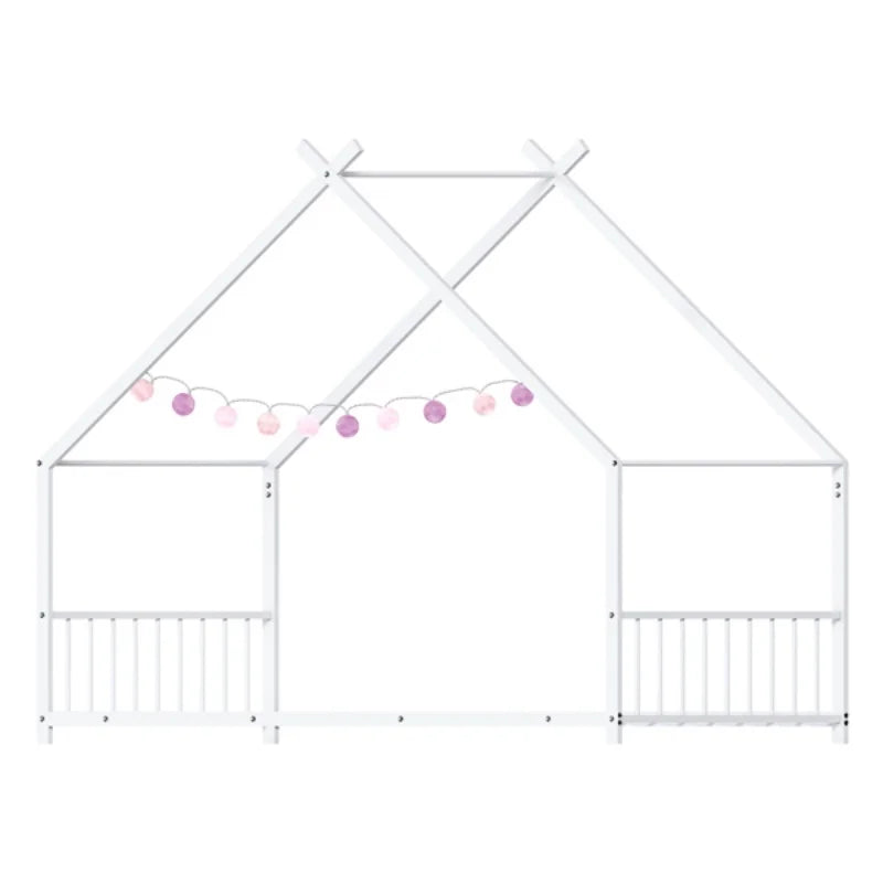 Flat Bed House Shape with Side Guardrails Twin Children's Iron Bed Home Furniture Children Bed