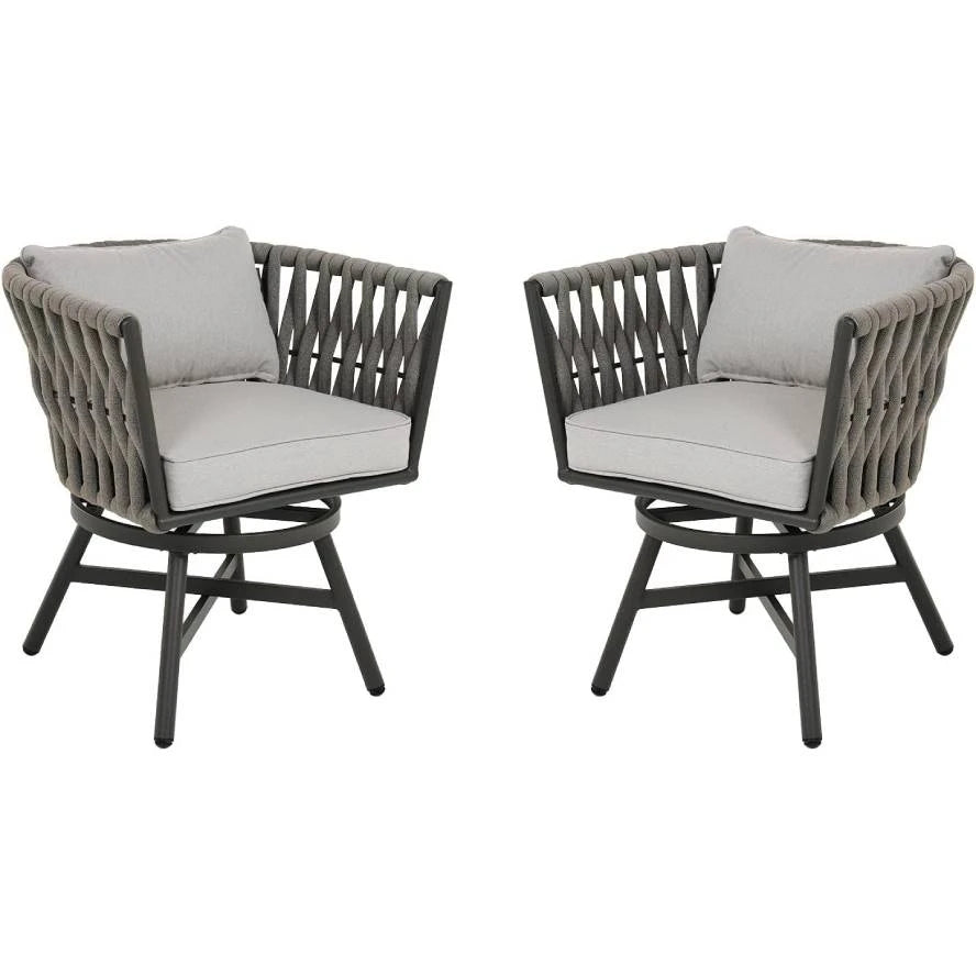 Swivel Rope Wicker Chairs Set of 2, Patio Dining Chairs with Cushions, Wicker Armchairs Frame, Outdoor Modern Style