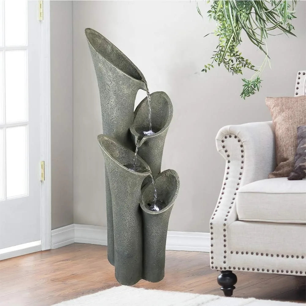 Patio Water Fountain 33 1/2", Bell 4-tier Cascading Floor Fountain Indoor Outdoor Waterfall Feature