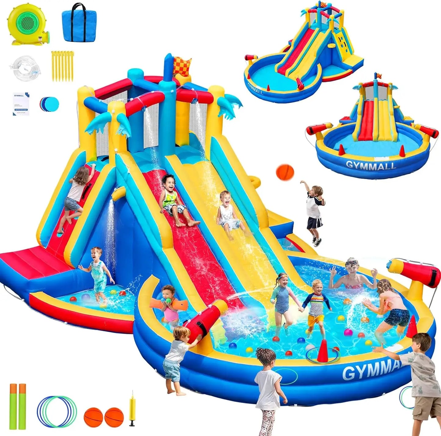 Inflatable Water Slide 8 In 1 With 550W Blower For Kids