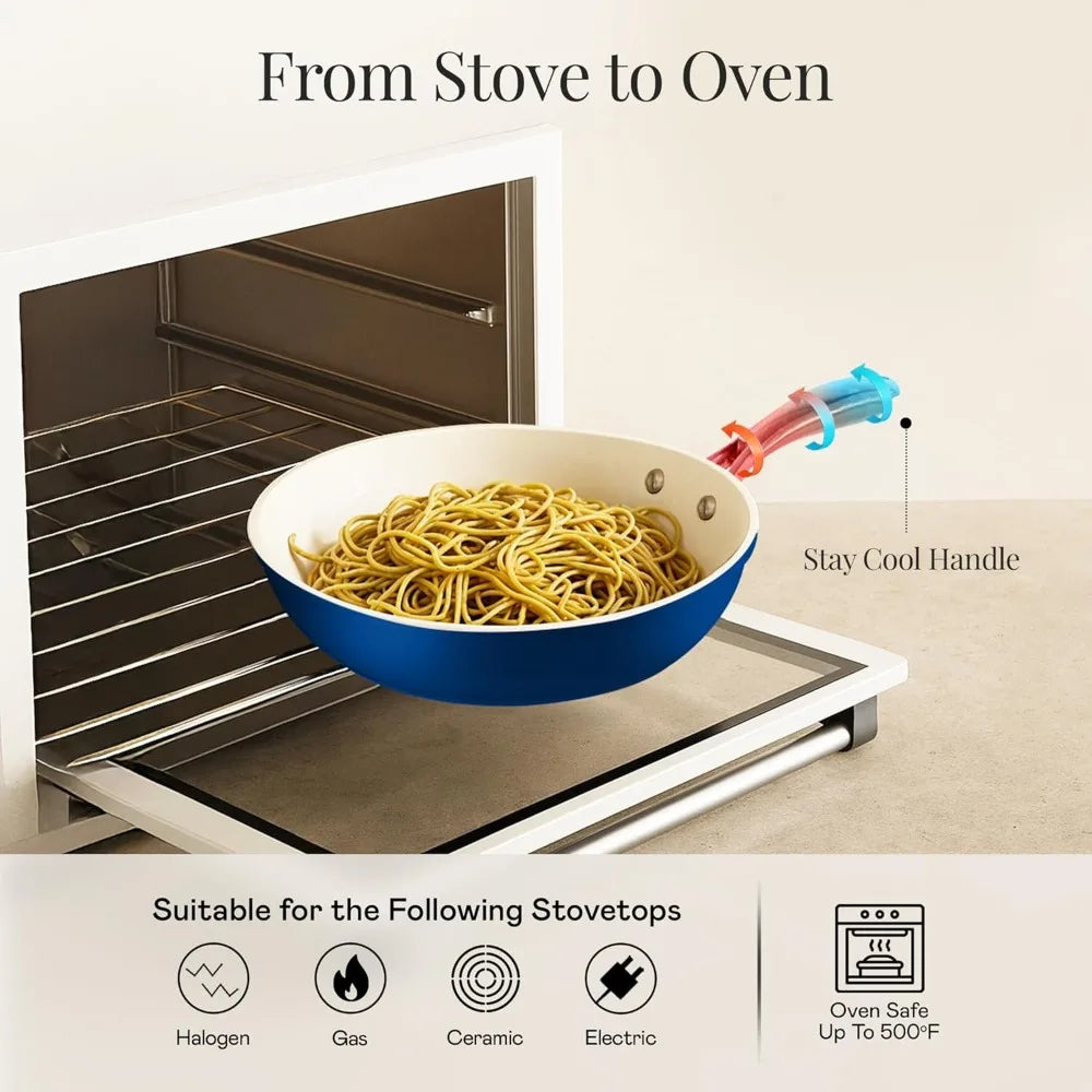 12 pc ceramic cookware set nonstick, ceramic pots and pans set non stick with steamer for cooking, non toxic pfoa pfos free, pr