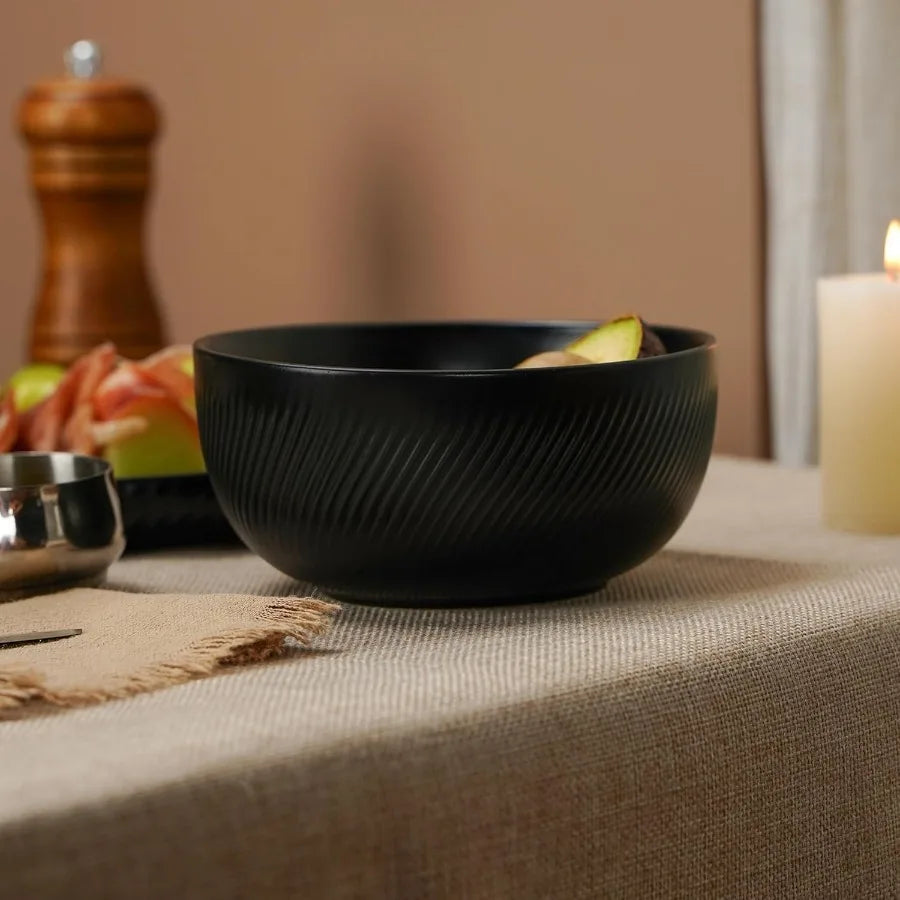 Matte Black Stoneware Dinnerware Set 12 Pieces Serves 4 Dishwasher Safe