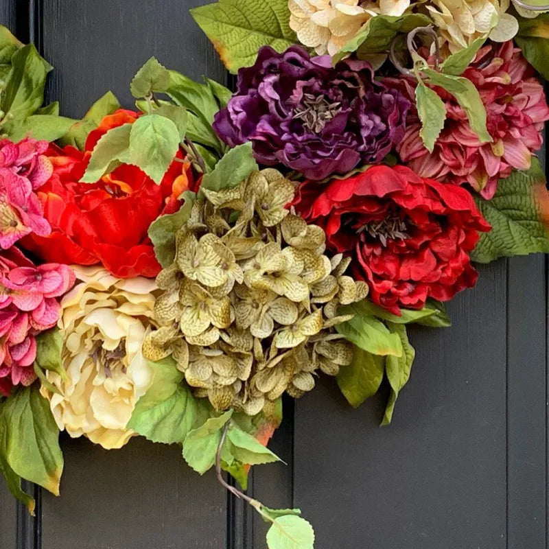 45cm Spring Wreath for Front Door Artificial Peony Summer Wreaths Flower Garland for Front Door Outside Wall Window Decor Party
