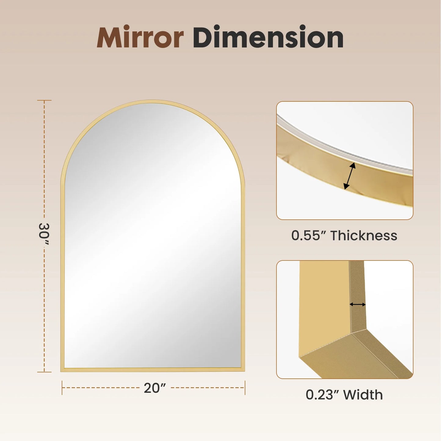 JHK 26x38 Arched Metal Framed Wall Mirror For Bathroom