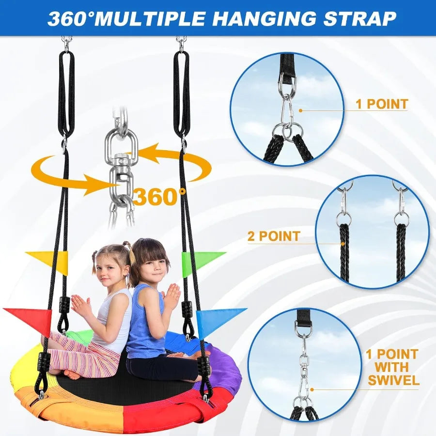 30 inch Kid Tree Swing Outdoor Small Saucer Swing 900D Waterproof Oxford Platform Swing for Backyard Round Flying Swing with Ad