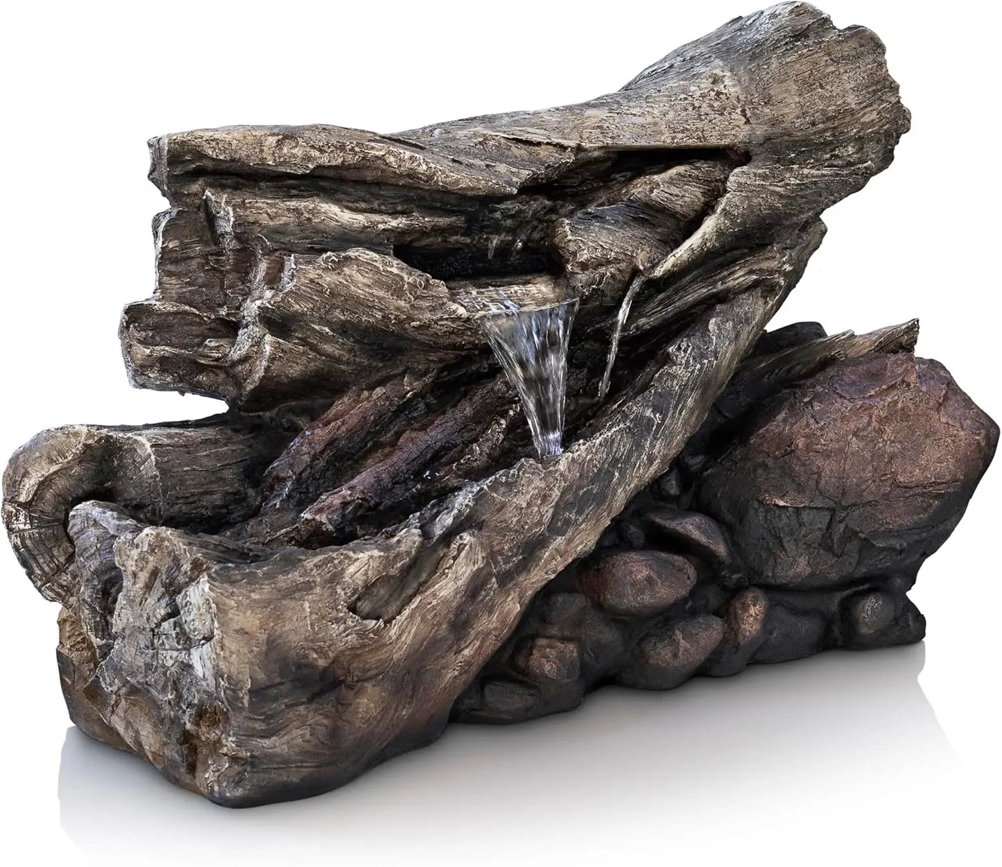 4-inch 2-story Tree Trunk Fountain with LED Lights, Used for Gardens, Courtyards, Rural Waterfalls, and Water Feature Fountains