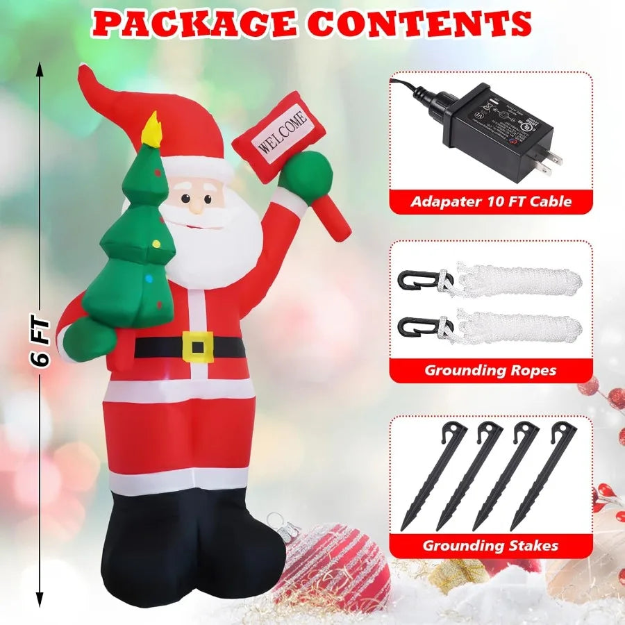 6 FT Christmas Inflatable Santa Claus Outdoor Decorations with BuiltIn LEDs BlowUp Santa for Yard Decorations Inflatable Xmas D