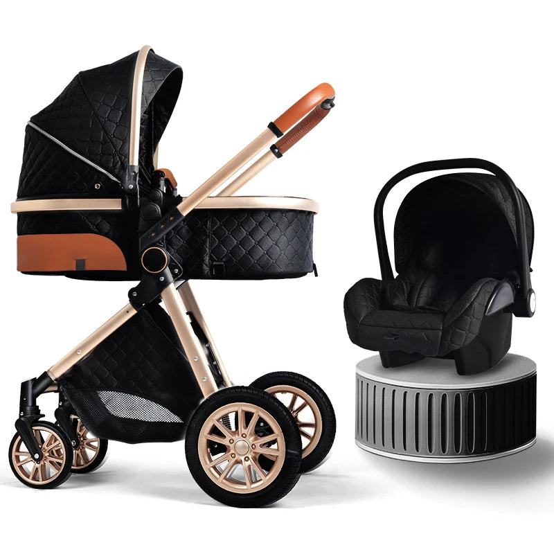 Luxury Baby Stroller 3 In 1 High Landscape Pushchair Infant Carrier