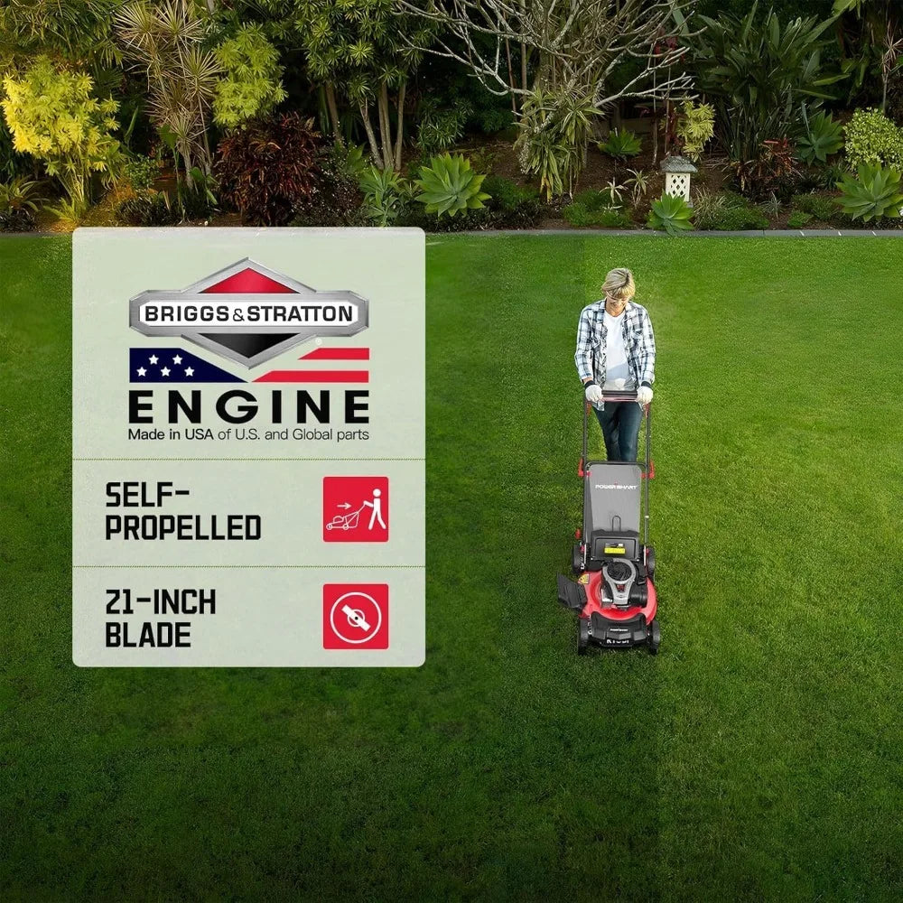21" Self-Propelled Lawn Mower with 140cc Briggs & Stratton Engine - Heavy-Duty Steel Deck, 6 Cutting Heights