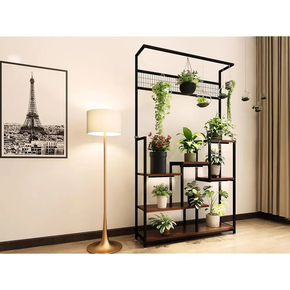 Plant Stand Indoor With Grow Lights 71Inch 6 Tier Tall Plant Shelf Indoor Hanging Metal Display Ra Garden Patio Living Room