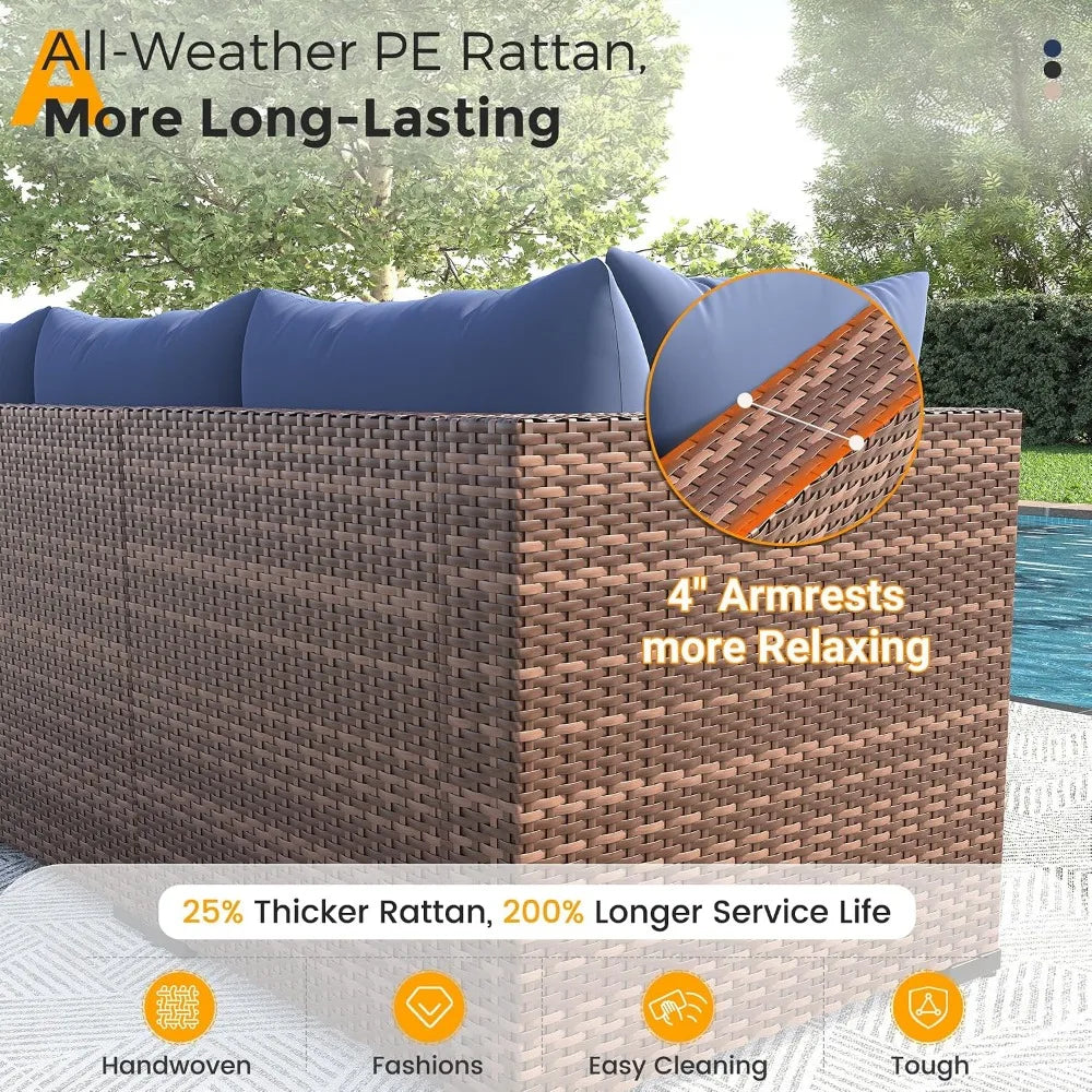 8-Piece Outdoor Wicker Patio Set with 44" Fire Pit Table