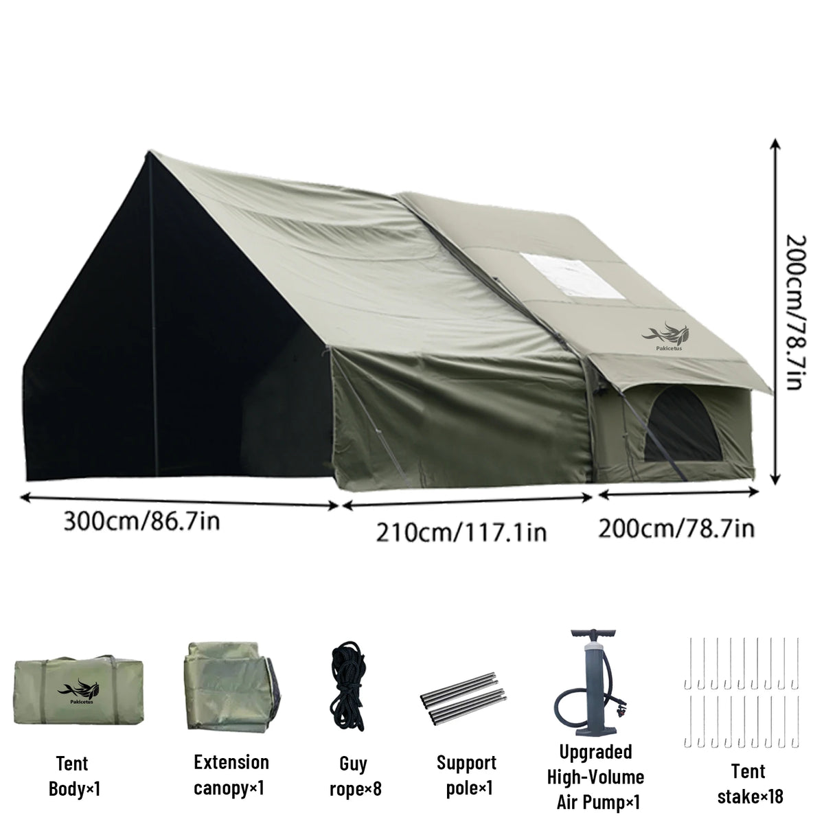 PAKICETUS Luxury Inflatable Camping Tent with Skylight Quick Setup Blow Up Tent with Air Pump 4-6 Persons Large Family Portable Outdoor Tent for Camping Hiking Backyard