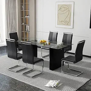 71Inch Glass Dining Table Set For 6 With Tempered Glass