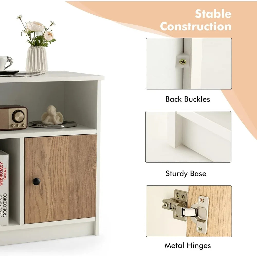 White Nightstands Set of 2 with Door and Open Shelves