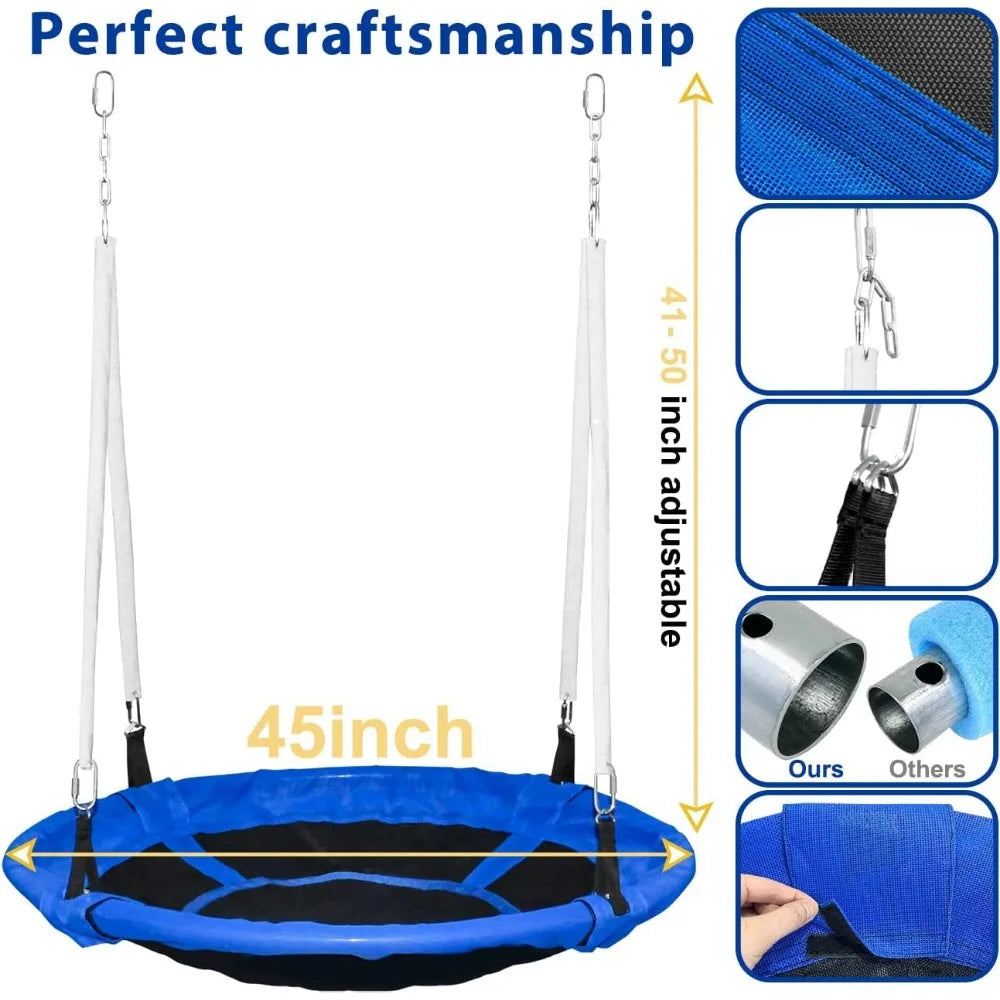 Heavy Duty 500lbs Saucer Swing Set - Outdoor Metal Frame Playground Equipment for Backyard, Includes 45'' Tree Swing & Adjustabl