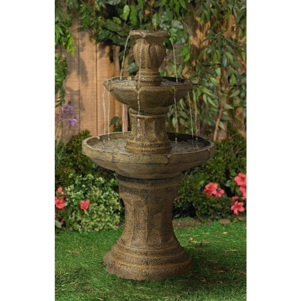 Rustic Outdoor Floor Fountain and Waterfall 41 1/2 "high 3 Level Decorated Garden Terrace, Family Lawn, Relaxing Fountain