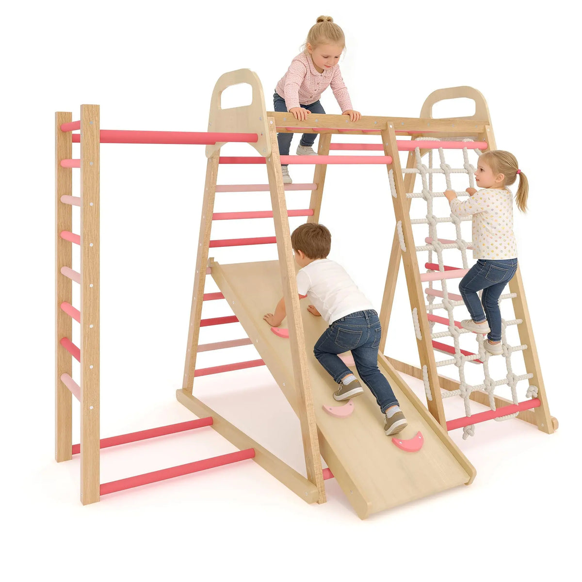 Foldable Wooden Climbing Triangle 7 In 1 Indoor Play Set For Kids Age 3