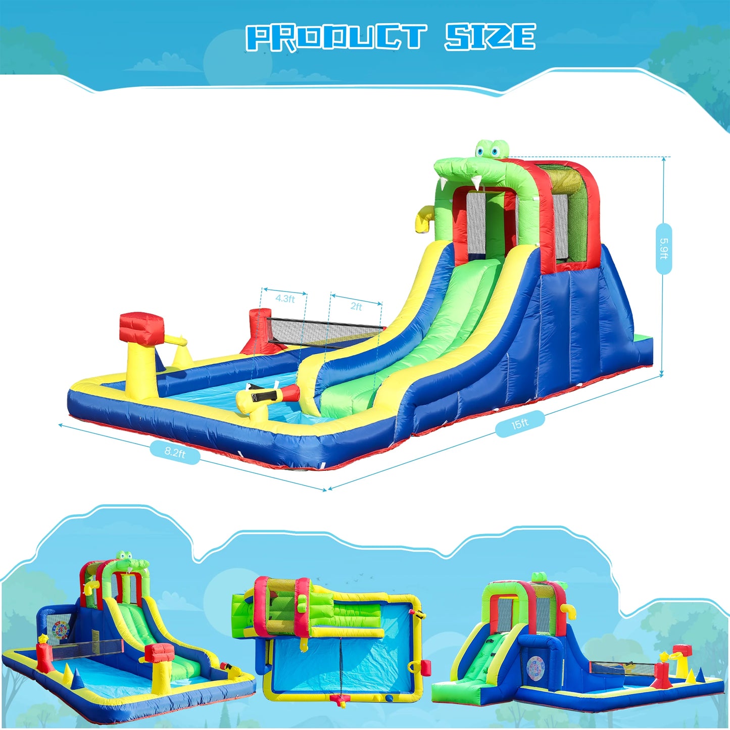 8 In 1 Crocodile Inflatable Water Slide Park For Kids