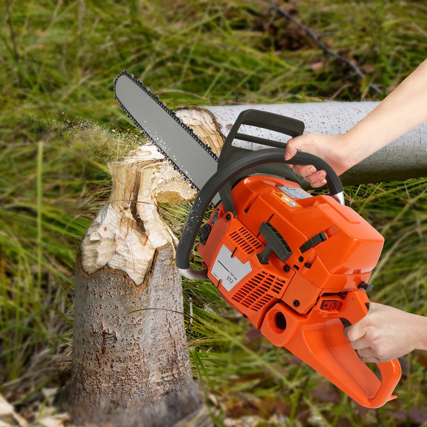 3.4KW/3.9KW Gasoline Power Chain Saws 24 inch Guide Bar 2 Cycle Gas Chainsaw Farm Garden Cutting Wood Crankcase Hand Pull Start