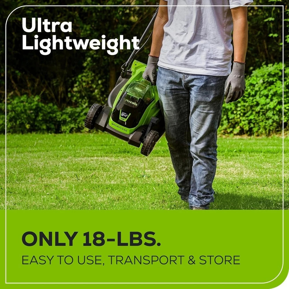 24V 13" Brushless Cordless (Push) Lawn Mower, 4.0Ah Battery and Charger Included,Walk-Bchind Lawn Mowers