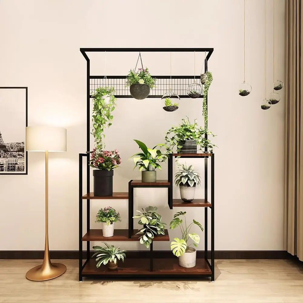 Plant Stand Indoor With Grow Lights 71Inch 6 Tier Tall Plant Shelf Indoor Hanging Metal Display Ra Garden Patio Living Room