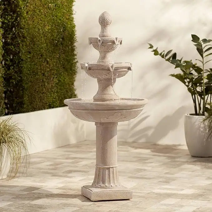 Rustic Outdoor Floor Fountain and Waterfall 41 1/2 "high 3 Level Decorated Garden Terrace, Family Lawn, Relaxing Fountain