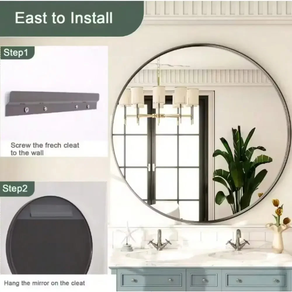 Round Aluminum Alloy Deep Framed Wall Mirror with Simple Metal Frame, Entryway, Bedroom Vanity, Living Room, Hallway Decor