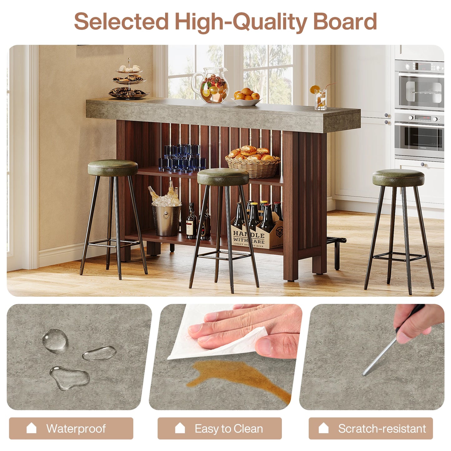 Tribesigns 63-Inch Large Home Bar Unit, 2-Tier Mini Bar Table Height Pub Table with Footrest, Modern Coffee Bar Cabinet
