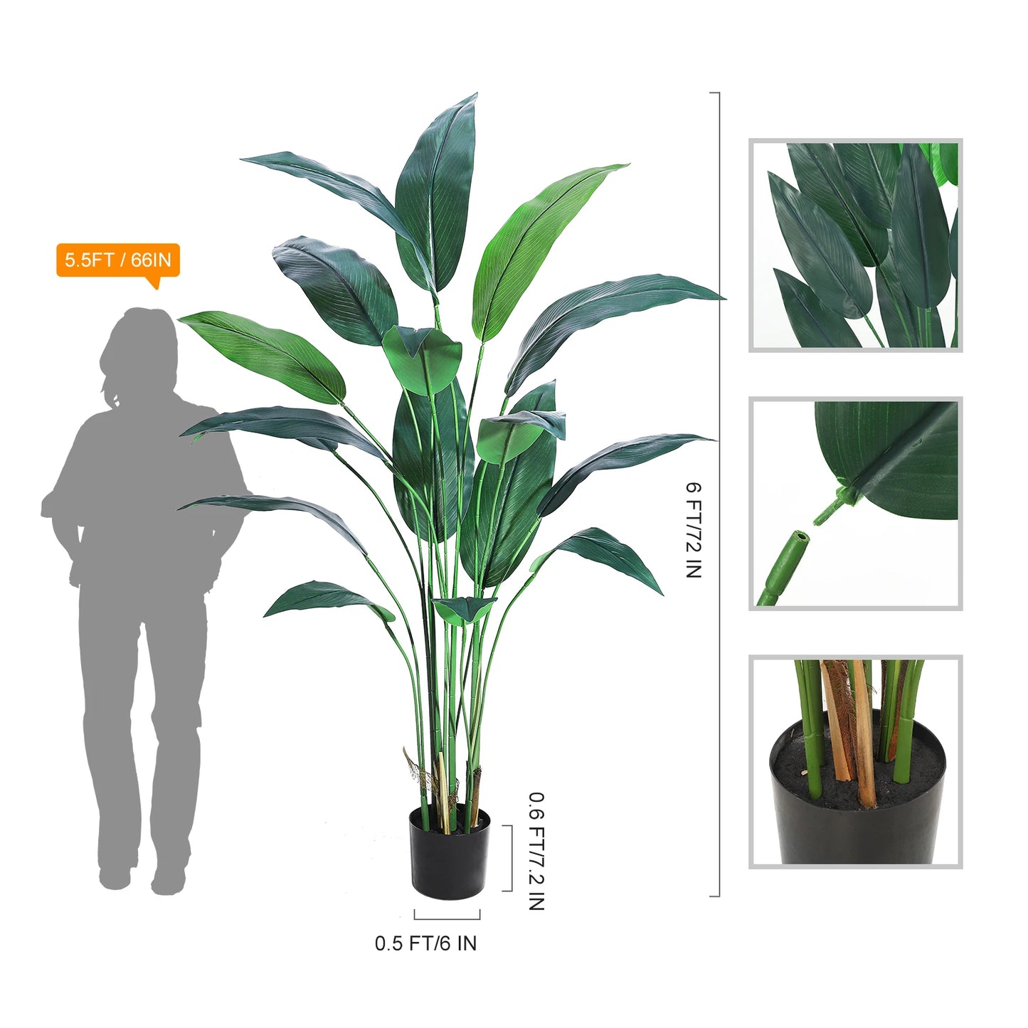 Artificial Bird of Paradise Plant 6FT(72in)/7FT(84IN) Fake Palm Tree for Indoor Outdoor Modern Decor Faux Plants for Home Office