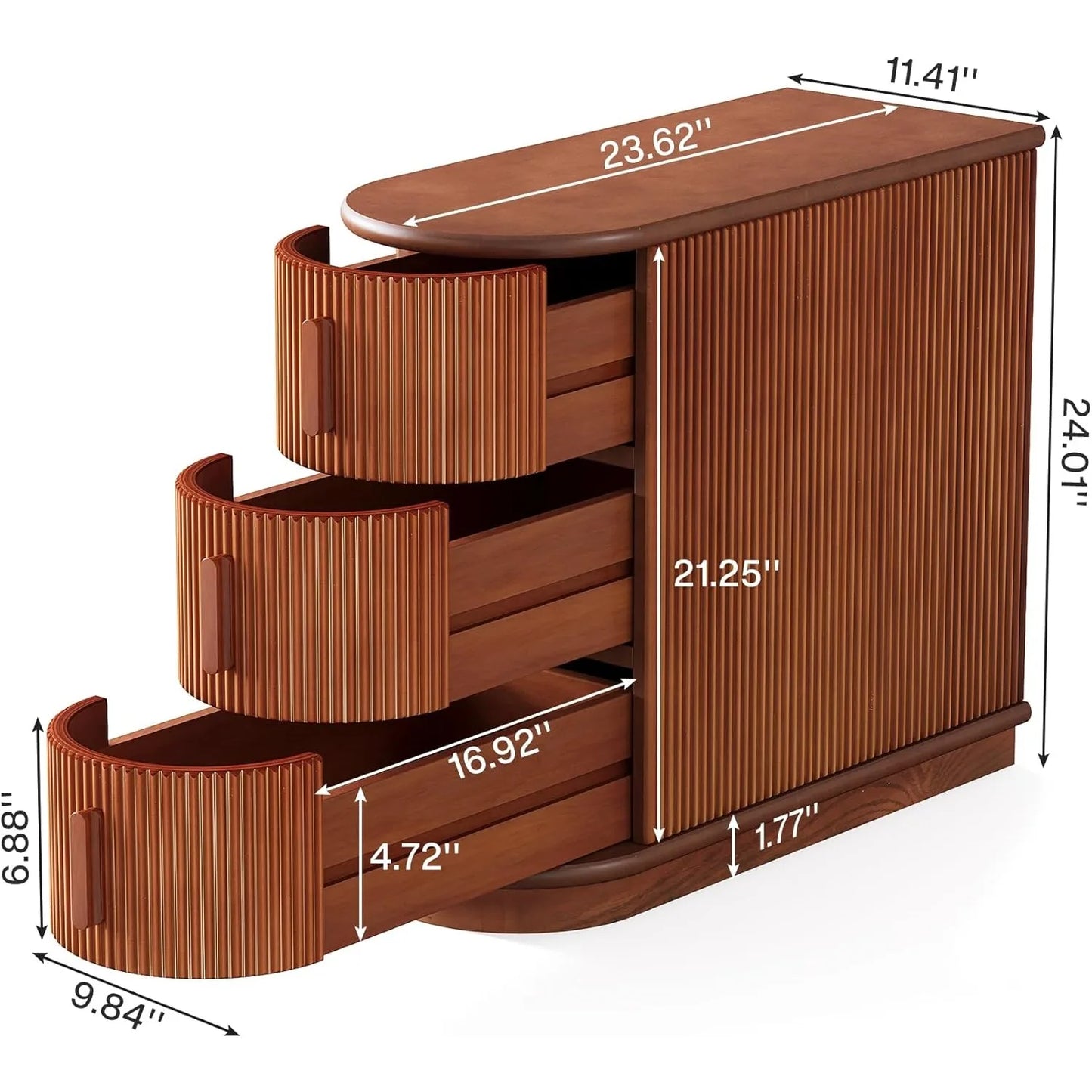 3-Drawer Wooden End Table,Modern Sofa Side Table, Narrow Chair Side Table Slim Nightstand for Living Room,Bedroom, Finished Back