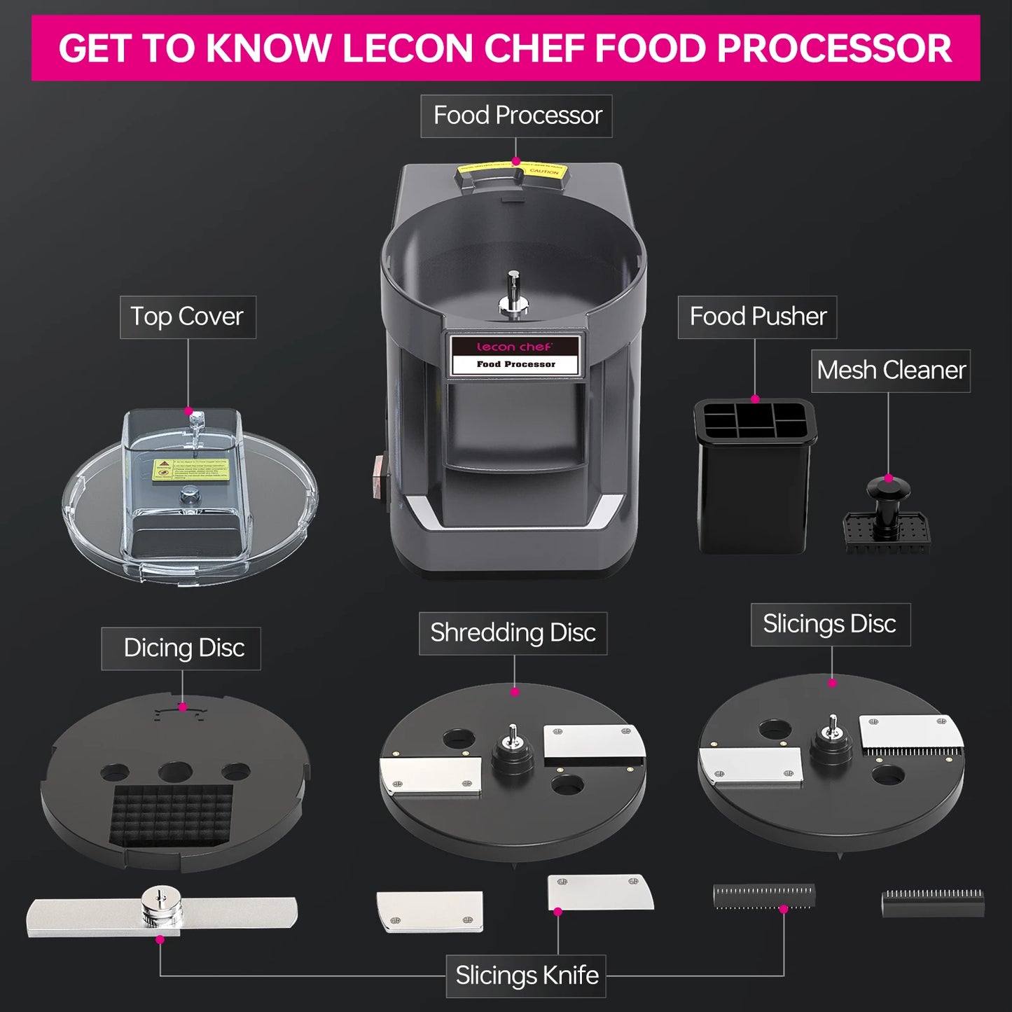 Lecon Chef 3 in 1 Electric Food Processor Vegetable Dicer Chopper Potato Cutter Onion Slicer with 3 Stainless Steel Blades