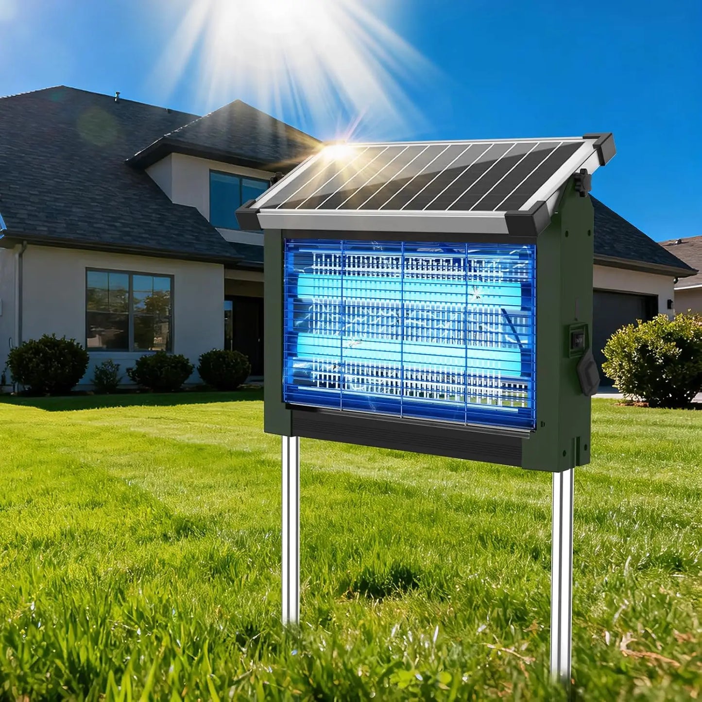 Solar Bug Zapper Outdoor 4500V Waterproof Mosquito Killer Panel Sensor